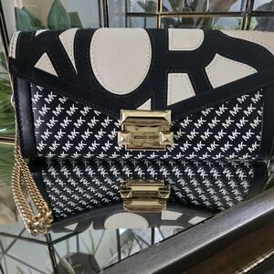 Michael Kors Black and White Clutch with Gold Accents